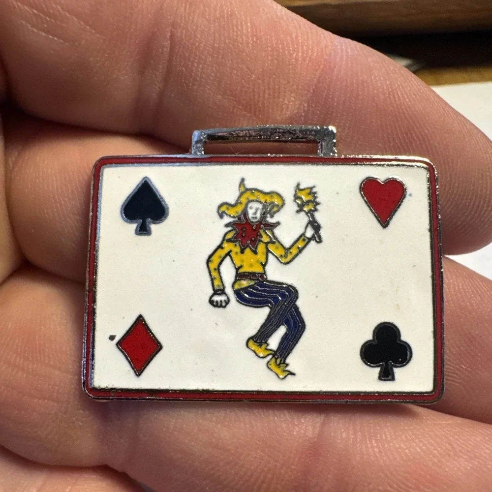 Vintage Joker Playing Card Gambling Watch Fob Key Chain Charm Pendant